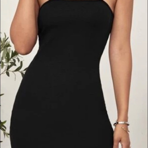 Plus Size Solid Black Mini Bodycon Dress - Picture 2 of 2